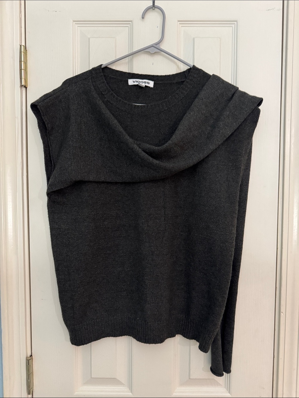 Vigoss Charcoal Draped Cowl Neck Sleeveless Sweater Vest